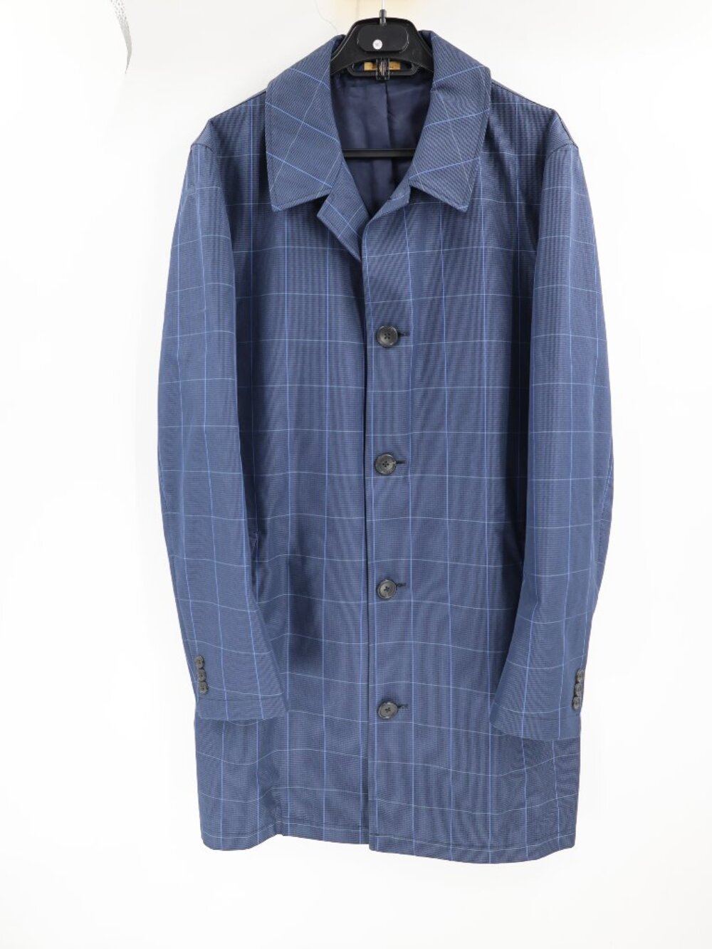 Brooks Brothers trench Coat Mens 40R Button Up Preppy Blue windowpane emmetex
